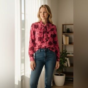 Kate Spade Pink and Black Floral Blouse